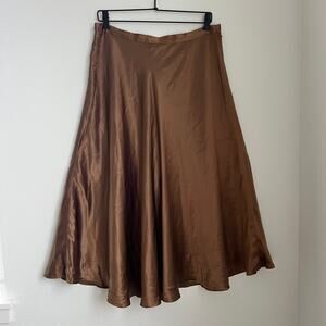 Vintage Anne French Brown Satin Silk Maxi Skirt Quiet Luxury Dark Academia Clean
